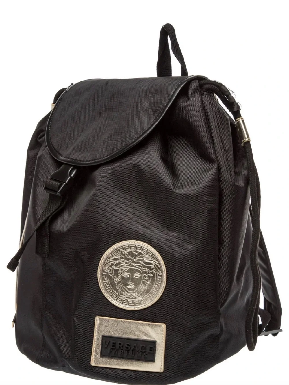 Versace Black Nylon Backpack with Gold Accents Limited Edition